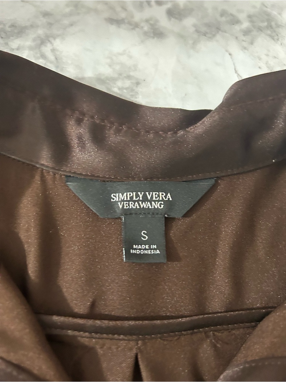 Simply Vera Vera Wang Brown Satin Button-Down Shirt Sz S - Picture 6 of 8